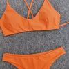 Lace-up Solid Color Padded Bikini Set High Cut Bottom Women Swimwear