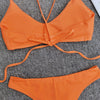 Lace-up Solid Color Padded Bikini Set High Cut Bottom Women Swimwear