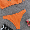 Lace-up Solid Color Padded Bikini Set High Cut Bottom Women Swimwear
