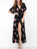 Surplice Flower Slit Long Belted Dress