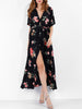 Surplice Flower Slit Long Belted Dress