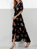 Surplice Flower Slit Long Belted Dress