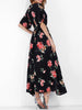 Surplice Flower Slit Long Belted Dress