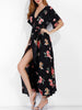 Surplice Flower Slit Long Belted Dress