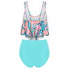 Leaf Print Flounce Plus Size High Waisted Bikini Set