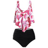 Leaf Print Flounce Plus Size High Waisted Bikini Set