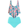 Leaf Print Flounce Plus Size High Waisted Bikini Set