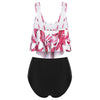 Leaf Print Flounce Plus Size High Waisted Bikini Set