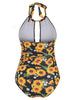 Cut Out Ruched Sunflower Swimsuit