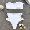Ring Lace-up Bandeau Bikini Set Padded High Waist Cut Out Women Swimwear