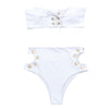 Ring Lace-up Bandeau Bikini Set Padded High Waist Cut Out Women Swimwear