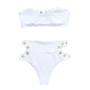 Ring Lace-up Bandeau Bikini Set Padded High Waist Cut Out Women Swimwear