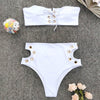 Ring Lace-up Bandeau Bikini Set Padded High Waist Cut Out Women Swimwear
