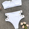 Ring Lace-up Bandeau Bikini Set Padded High Waist Cut Out Women Swimwear