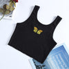 Women Tank Top Sexy Scoop Neck Close-fitting Embroidery Animal Patter Short Vest