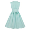 Vintage V Neck Women Dress Solid Color Sleeveless Button High Waist Big Hem