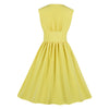 Vintage V Neck Women Dress Solid Color Sleeveless Button High Waist Big Hem