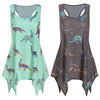 Women T-shirt Dinosaur Racerback Asymmetrical Tank Top