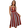 Sexy Halter Striped Backless Dress Lace-up Cut Out High Waist
