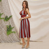Sexy Halter Striped Backless Dress Lace-up Cut Out High Waist