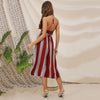 Sexy Halter Striped Backless Dress Lace-up Cut Out High Waist