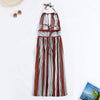 Sexy Halter Striped Backless Dress Lace-up Cut Out High Waist