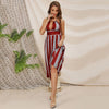 Sexy Halter Striped Backless Dress Lace-up Cut Out High Waist