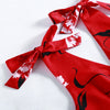 Women Dress Sexy Fashion Knotted Strap Plunging Neck Backless Flounce Hem Floral Print