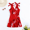 Women Dress Sexy Fashion Knotted Strap Plunging Neck Backless Flounce Hem Floral Print