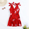 Women Dress Sexy Fashion Knotted Strap Plunging Neck Backless Flounce Hem Floral Print
