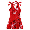 Women Dress Sexy Fashion Knotted Strap Plunging Neck Backless Flounce Hem Floral Print