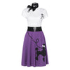 High Waist Dress Set Dog Animal Print Color Blocking Big Hem Belt Sheer Scarf