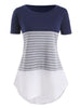 Contrast Stripes High Low Plus Size Tee