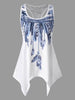 Lace Racerback Feather Print Plus Size Tank Top