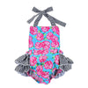 26 Girls Large Rose Flower Print Romper