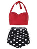 Dotted Ruched Halter Bikini Set