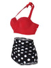 Dotted Ruched Halter Bikini Set