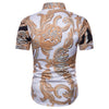 Men Shirt British Fashion Trend Gold Floral Printed Short Sleeve