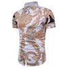 Men Shirt British Fashion Trend Gold Floral Printed Short Sleeve