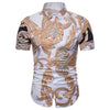 Men Shirt British Fashion Trend Gold Floral Printed Short Sleeve