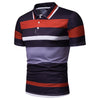 Men Shirt Color Blocking Striped Turn-down Collar Top 
