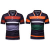 Men Shirt Color Blocking Striped Turn-down Collar Top 