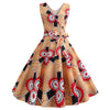 V Neck Pattern Printed Women Dress V Back Sleeveless Big Hem