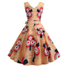 V Neck Pattern Printed Women Dress V Back Sleeveless Big Hem