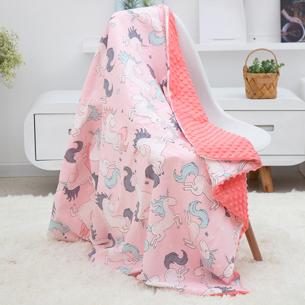 INSULAR Baby Cotton Blanket Double Layers Dotted Backing Cartoon Print 80 x 100cm