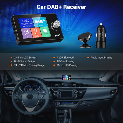 ZEEPIN X1 In-car DAB+ Receiver with 3M Antenna 2.8 inch LCD Screen 4 Modes of Music Playing Hands-free Call Function