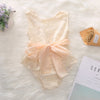 1289 Girls Cotton Belt Bow Lace Romper
