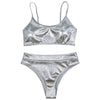 Solid Color Shiny Sexy Bikini Set Padded Swimwear Women Swimsuit
