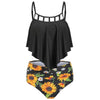 Cut Out Sunflower Overlay Tankini Set