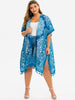 Printed Open Front Slit Tassels Plus Size Blouse